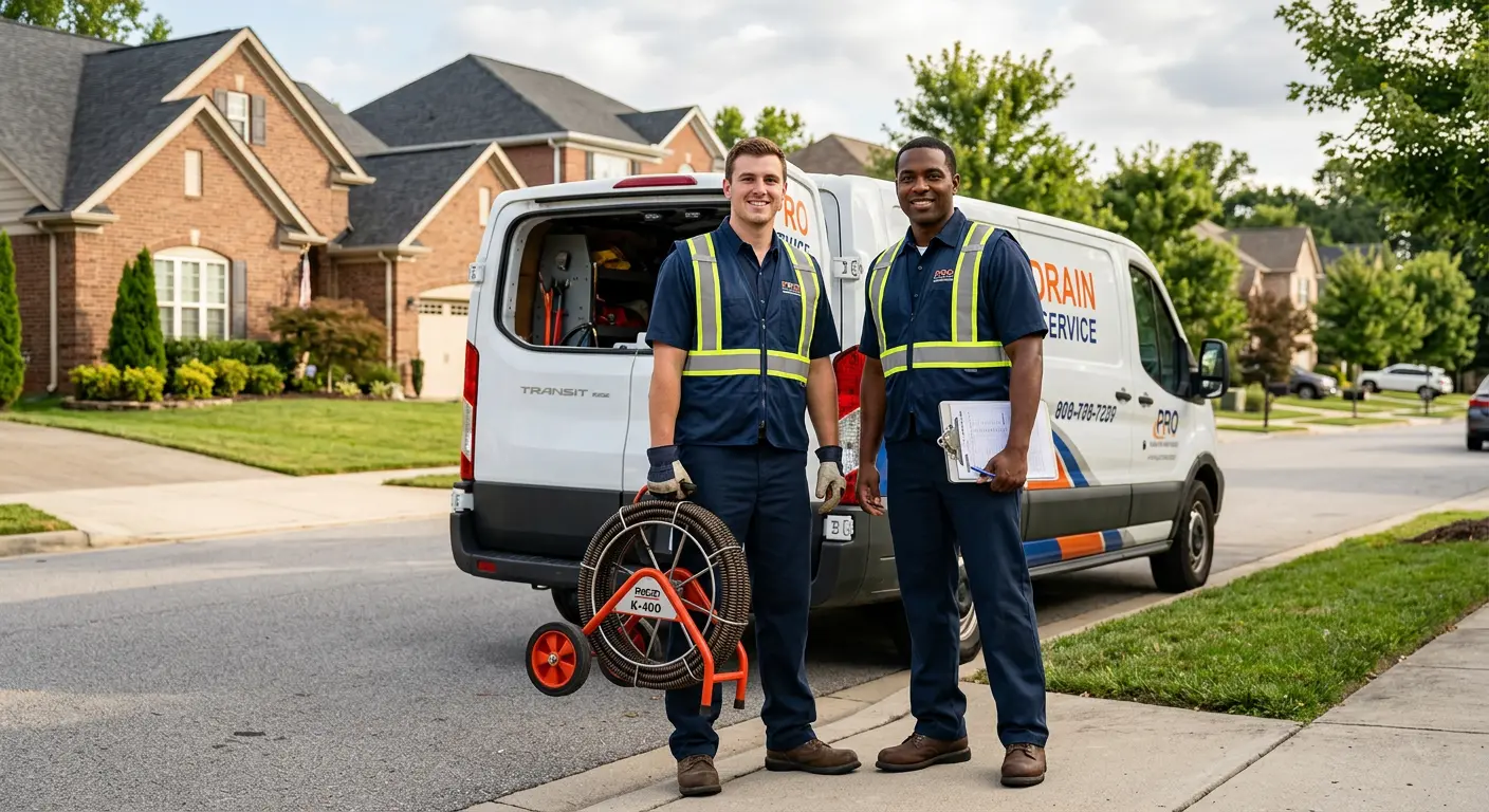 Sewer and drain service team with equipment ready for work in Phenix City
